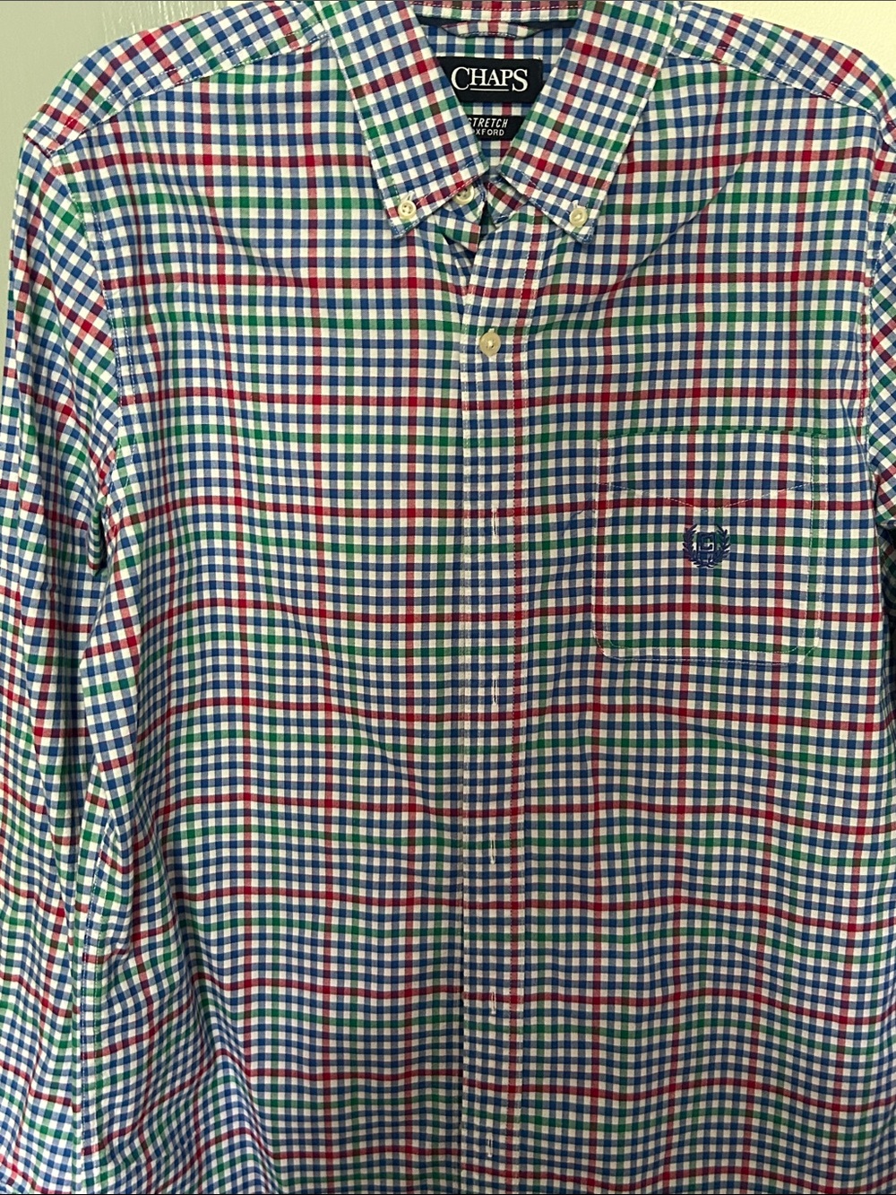 Chaps Men's Button-Down Plaid Shirt in Red, Blue & Green